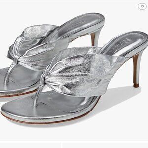 Schutz Willow Silver Metallic Leather Thong Sandals